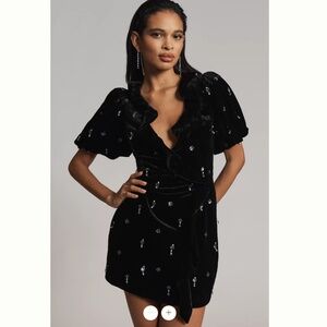 Anthropologie Maeve Short-Sleeve V-Neck Embellished Mini Dress